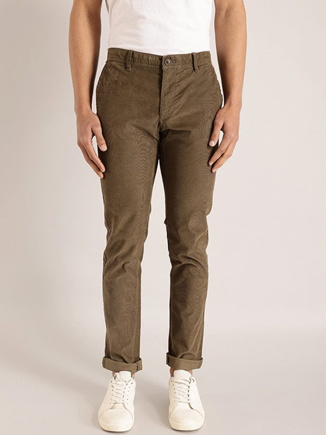 Buy Indian Terrain Men Brooklyn Slim Fit Pure Cotton Trousers ...