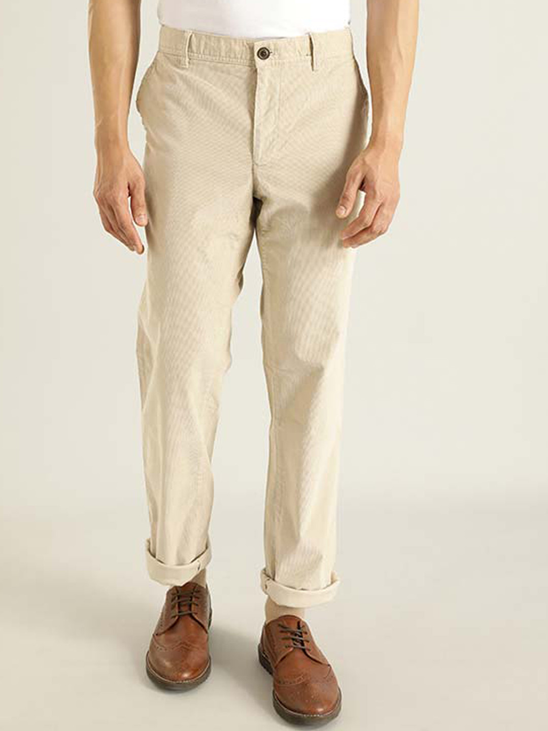 Buy Indian Terrain Men Brooklyn Slim Fit Pure Cotton Chinos - Trousers ...