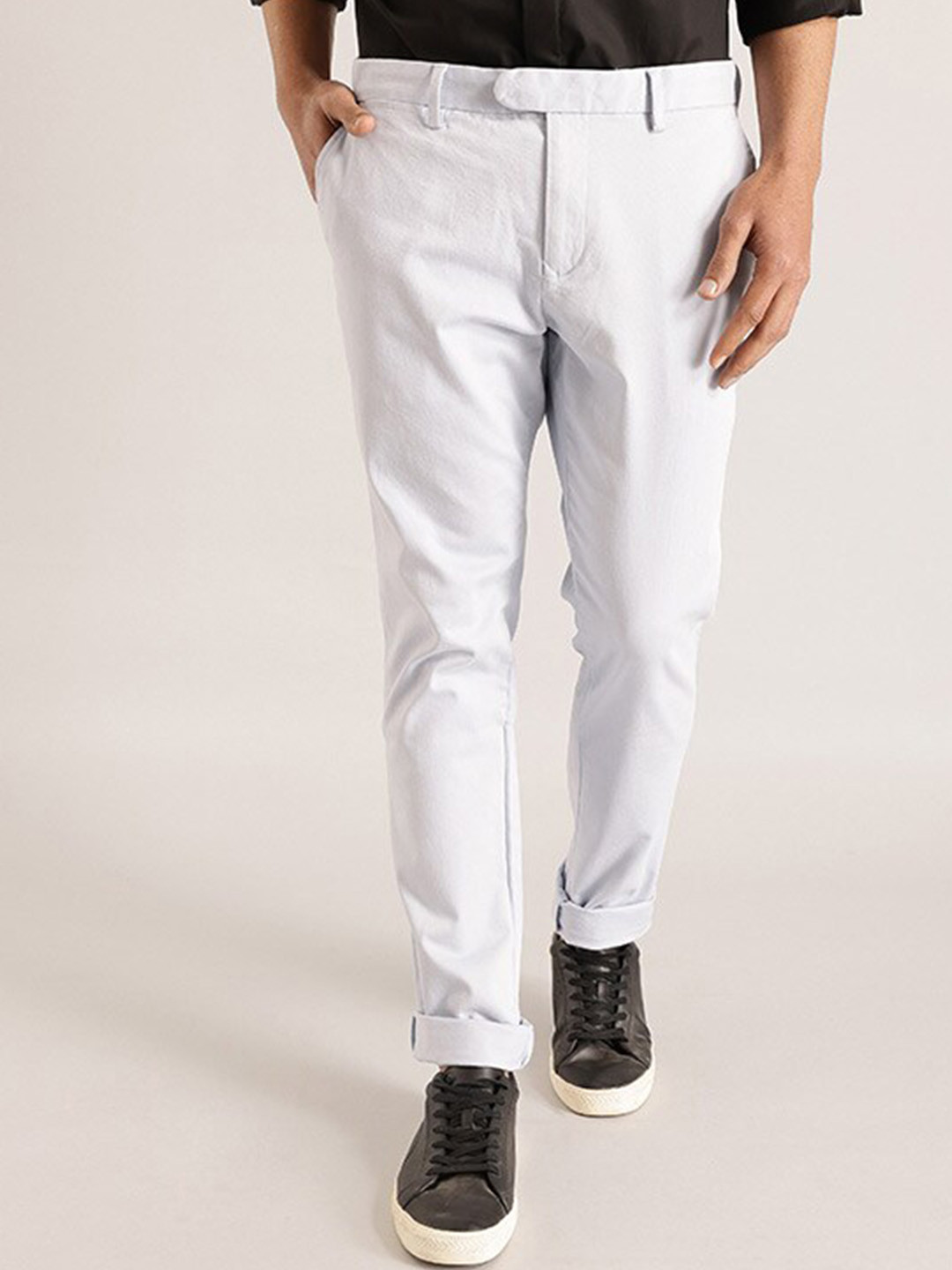 Buy Indian Terrain Men Mid Rise Brooklyn Slim Fit Pure Cotton Trousers ...