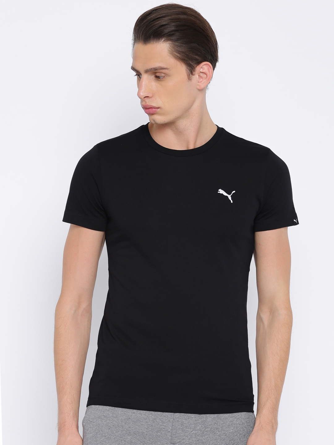 Buy Puma Men Black ESS Solid Round Neck Slim Fit T Shirt - Tshirts for ...