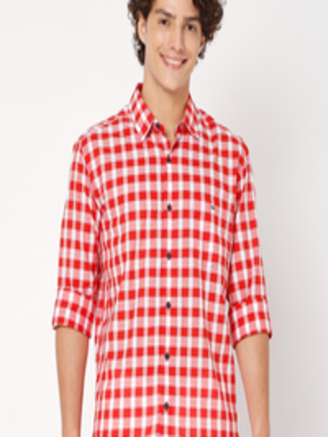Buy Mufti Men Gingham Checked Cotton Opaque Slim Fit Casual Shirt ...