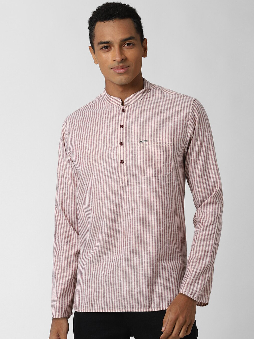 Babyhug Cotton Woven Half Sleeves Mandarin Collar Striped Kurta Shirt - Multicolor