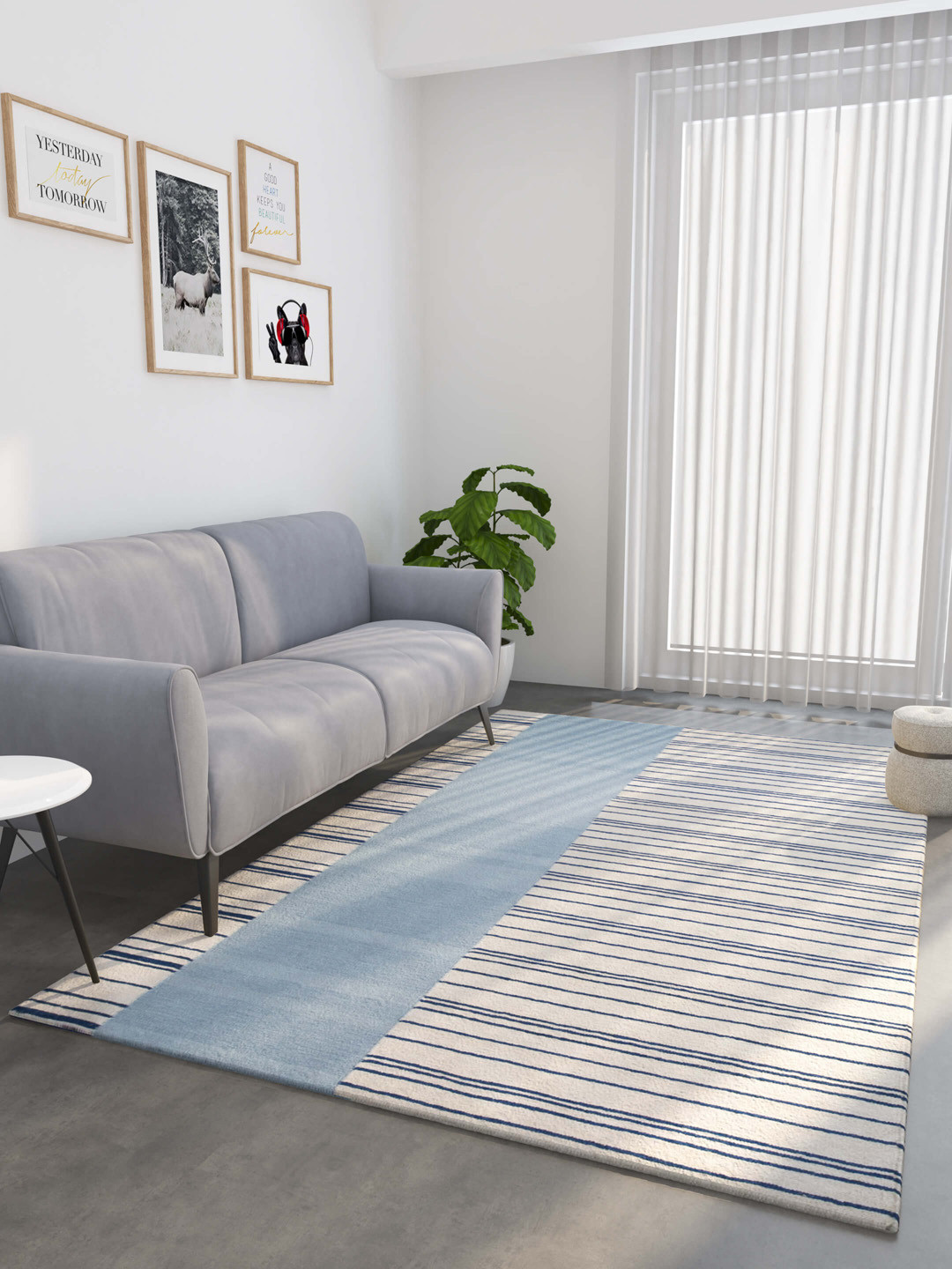 Buy Jaipur Rugs Sile Off White & Blue Striped Rectangular Dhurrie