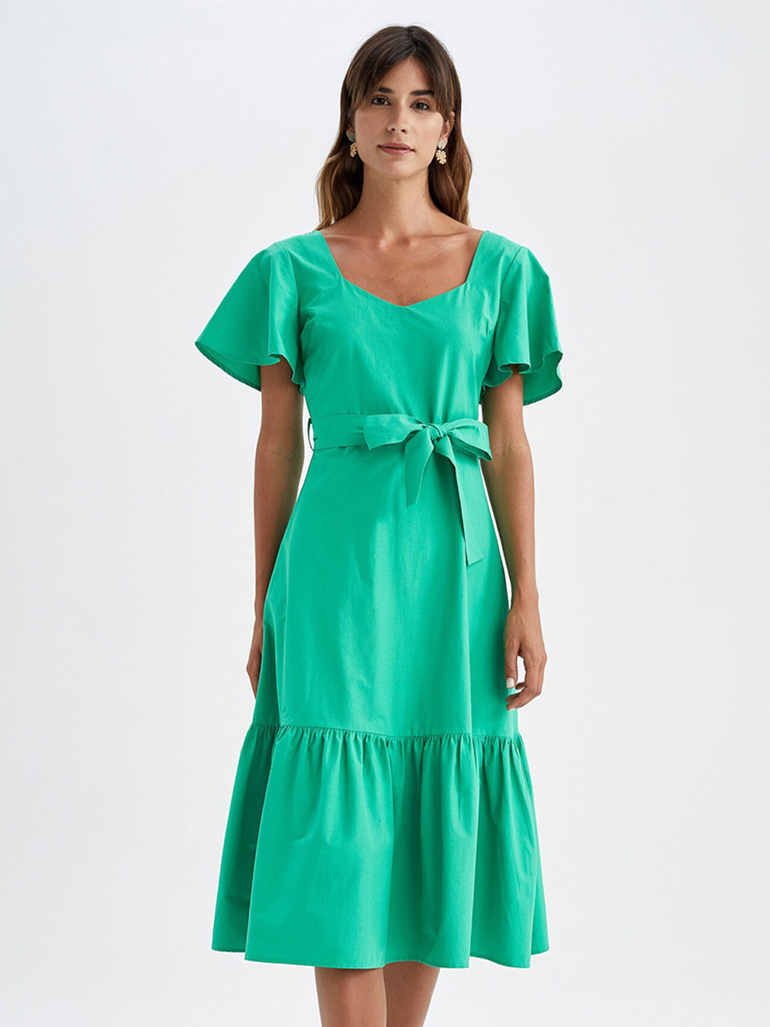 Buy DeFacto Flutter Sleeve Cotton A Line Dress With Belt Dresses for Women 23165198 Myntra