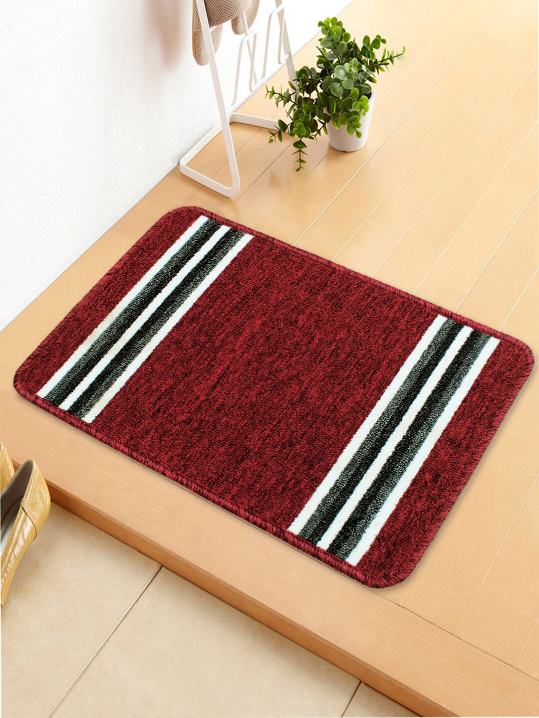Buy Bedspun Red & Black Striped Anti Skid Doormat Doormats for Unisex