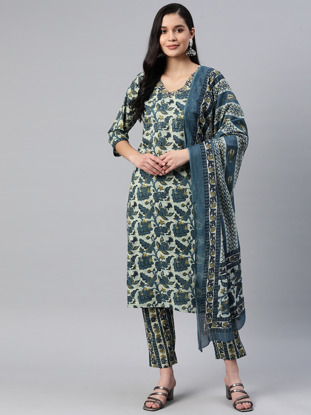 Buy Readiprint Fashions Women Floral Printed Pure Cotton Kurta With ...