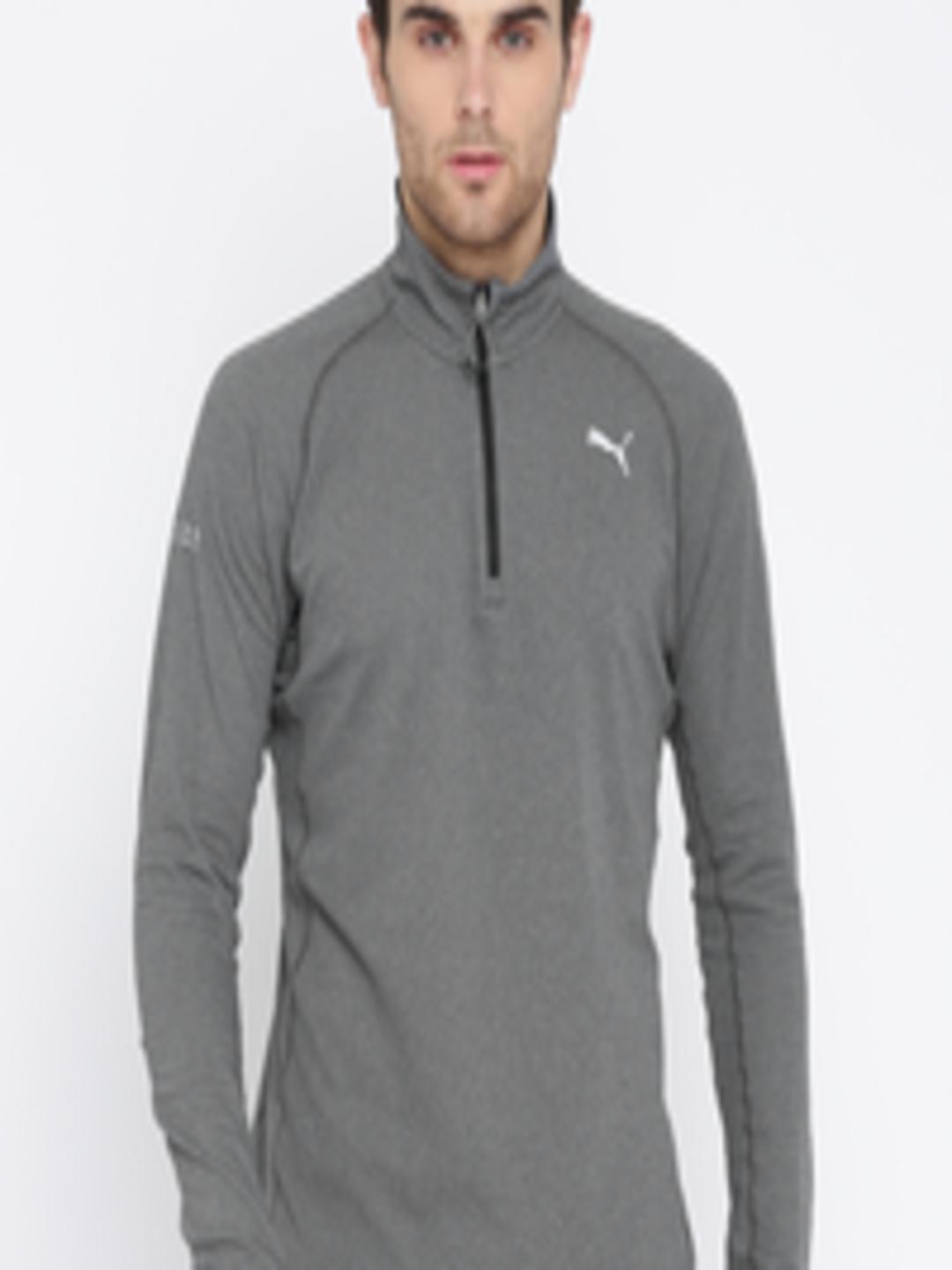 Buy Puma Men Charcoal Grey High Neck Self Design Adapt Thermo R T Shirt ...