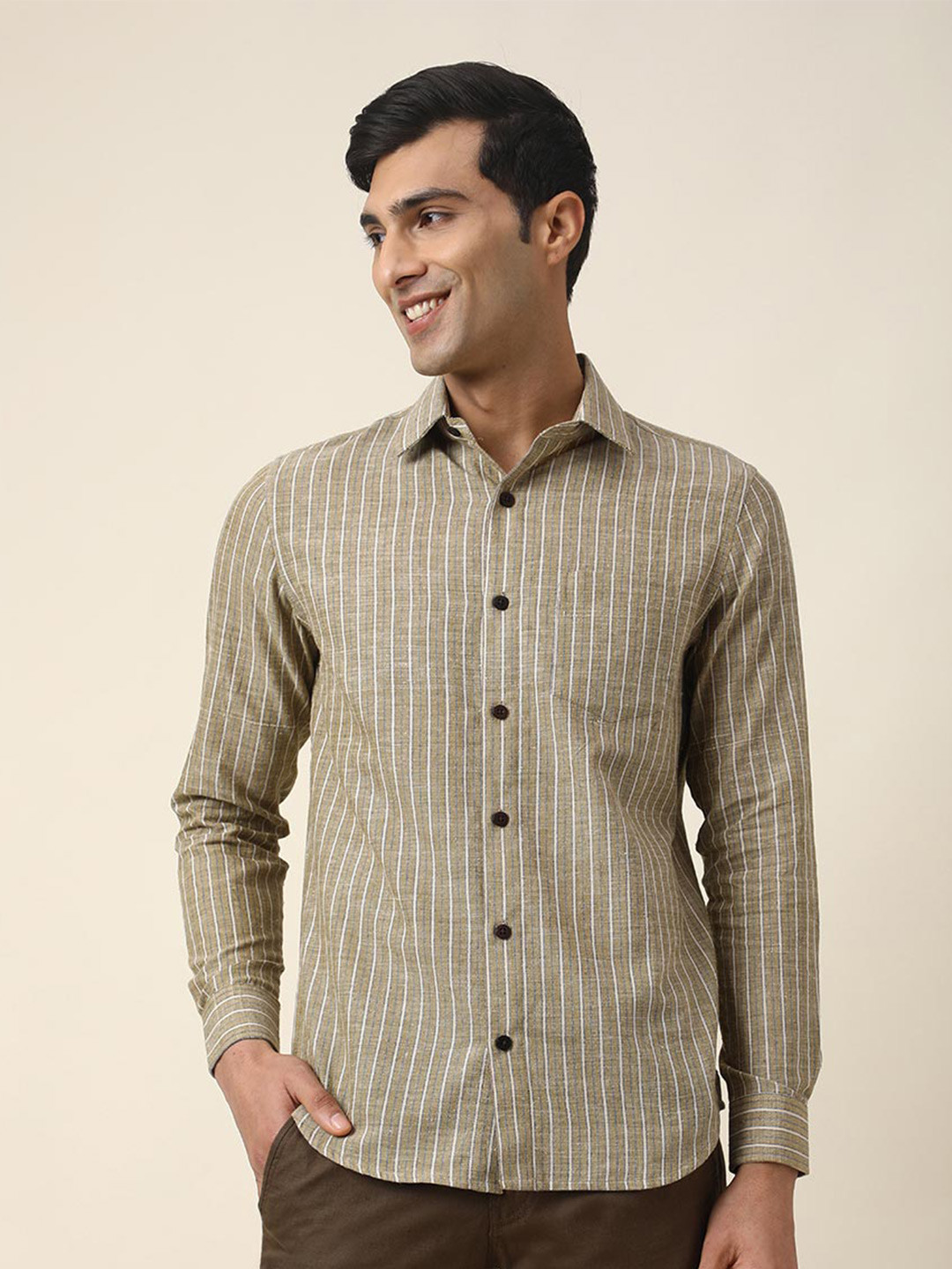 Manchester Slim Fit Casual Shirt Vertical Stripe Cotton Blend - Long Sleeve