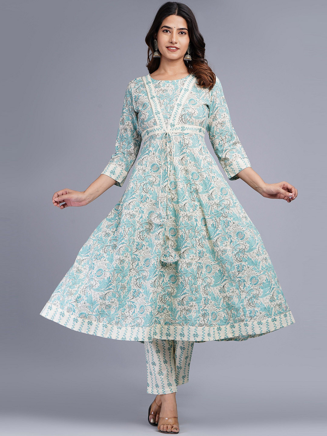 Ethnic Motifs Printed Flared Anarkali Kurta with Jacket