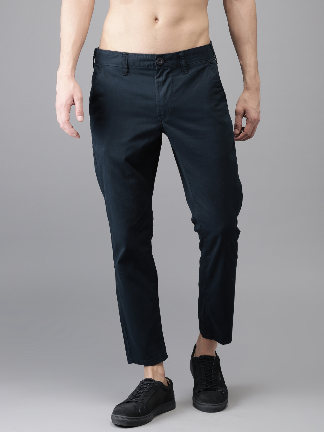 Buy HERE&NOW Men Navy Blue Slim Fit Solid Chinos - Trousers for Men ...