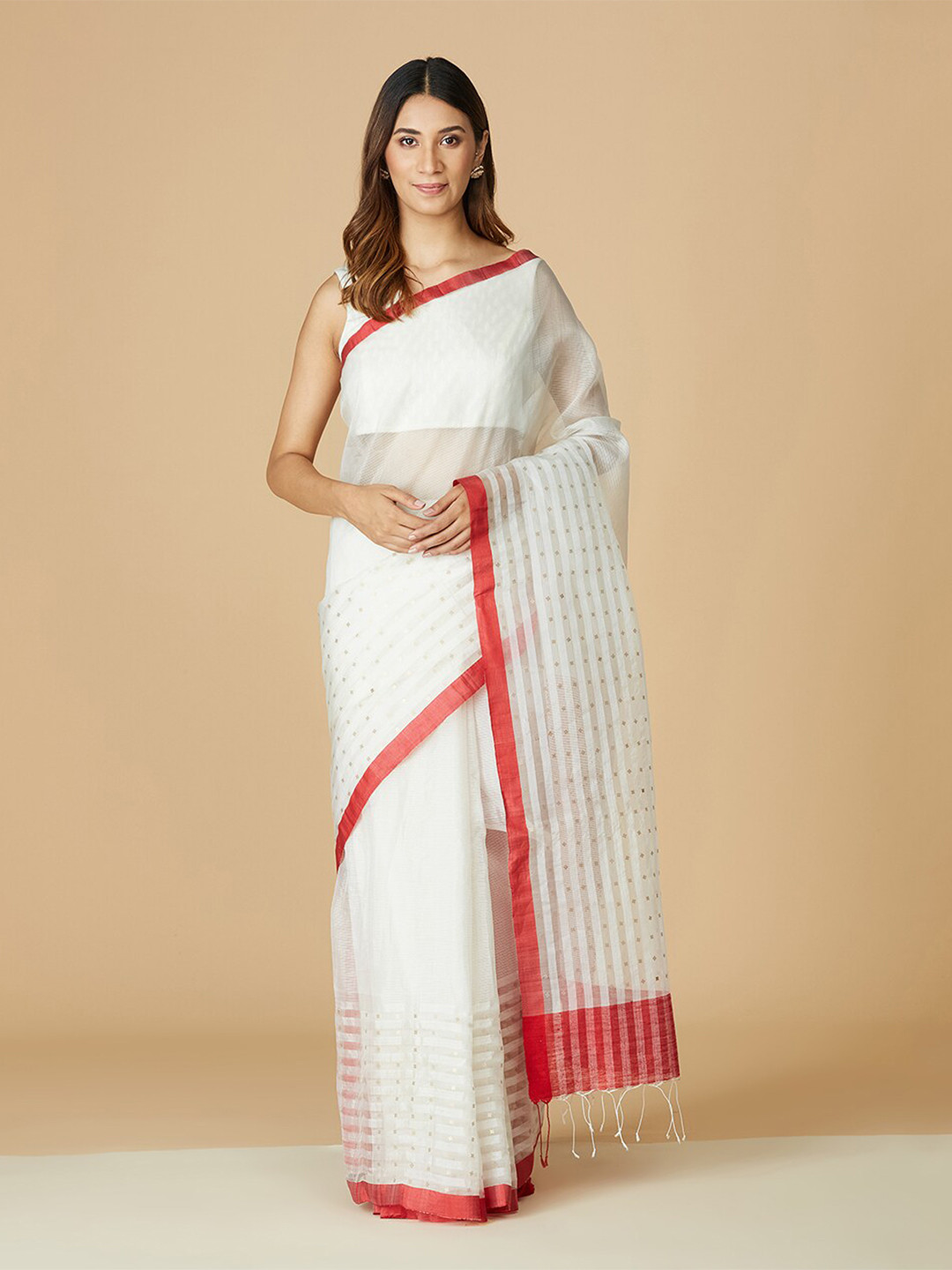 Buy Fabindia Striped Pure Silk Jamdani Saree Sarees for Women