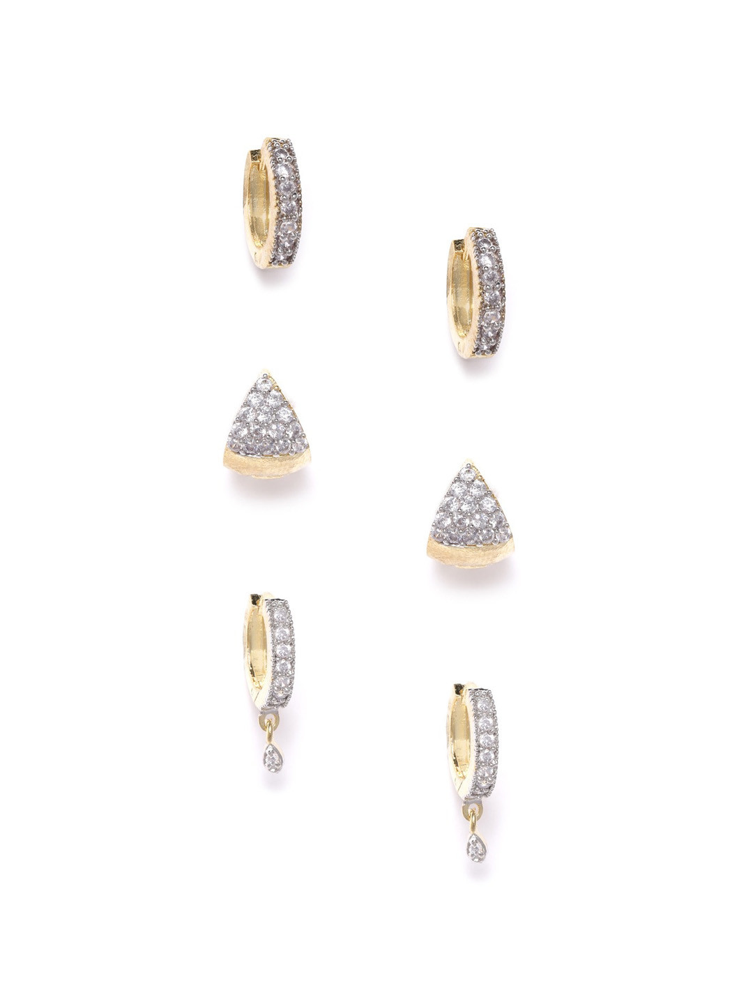 Buy DressBerry Set Of 3 Gold Plated Contemporary Hoop Earrings