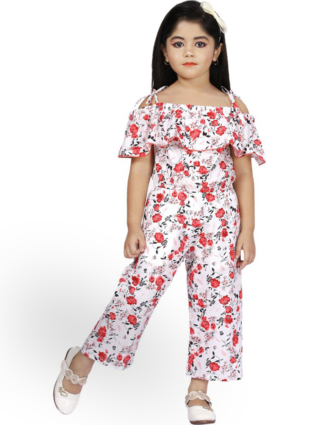 Girls Halter Neck Printed Silk Basic Jumpsuit