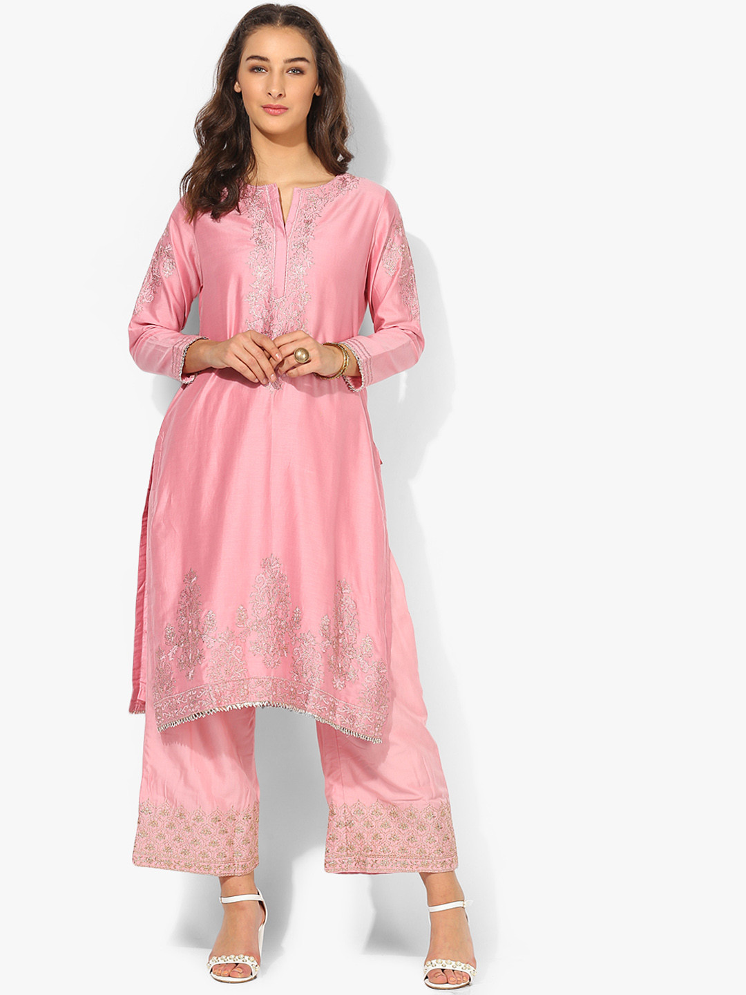 Buy Biba Women Pink Embroidered Kurta With Palazzos & Dupatta Kurta