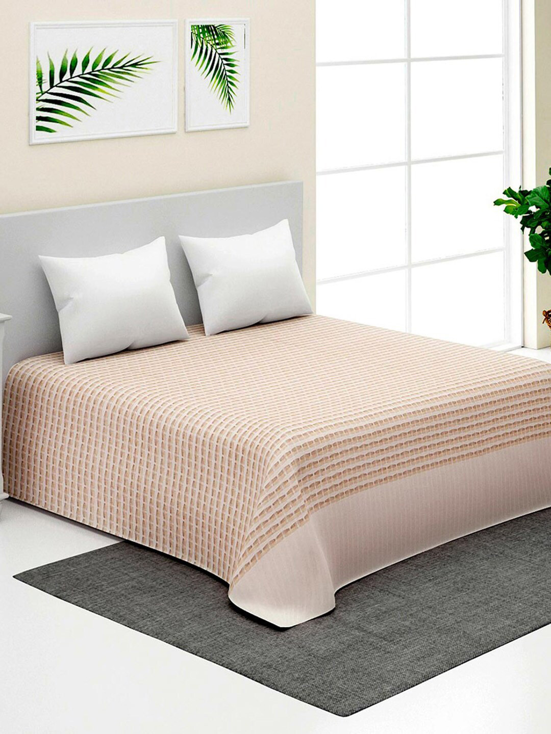 Buy Fabindia Peach Coloured Beige Woven Design Double Bed Super King