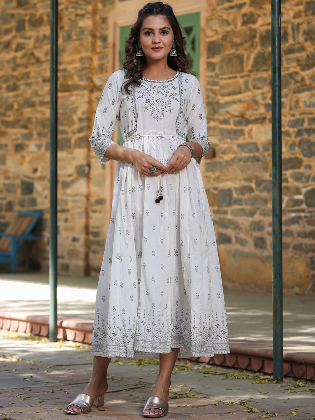 Juniper Dress in White with Black Floral Print main image 1