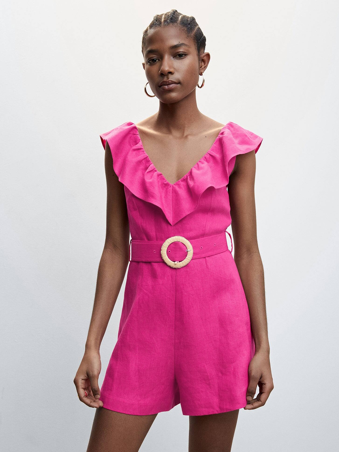 Buy MANGO Linen Basic Jumpsuit With Ruffles & Belt Jumpsuit for Women