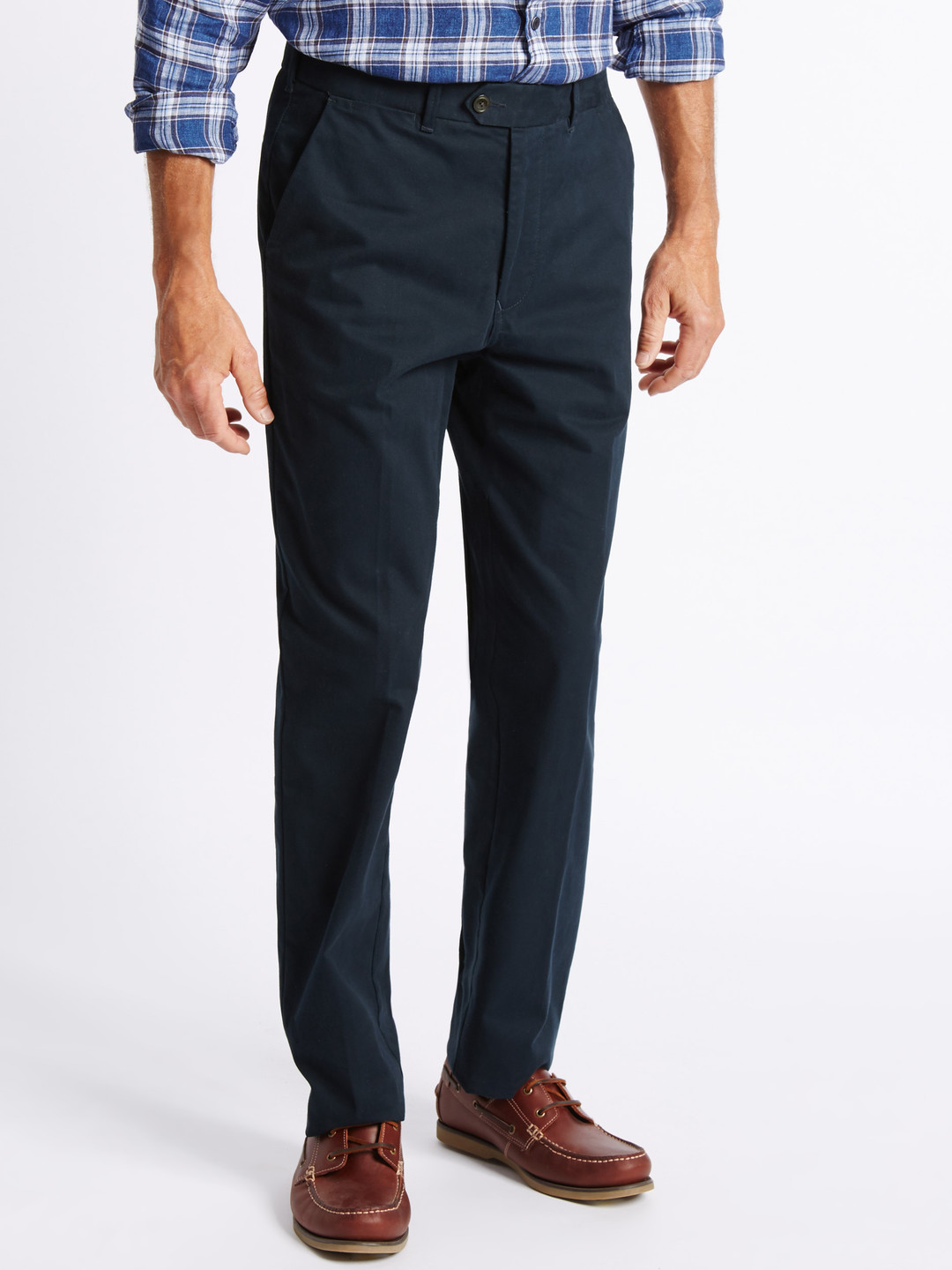 Buy Marks & Spencer Men Navy Blue Regular Fit Solid Chinos - Trousers ...