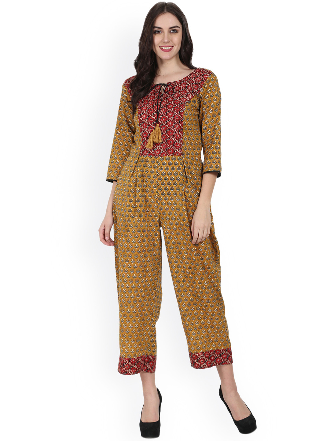 Buy Nayo Yellow Printed Capri Jumpsuit Jumpsuit for Women 2320498