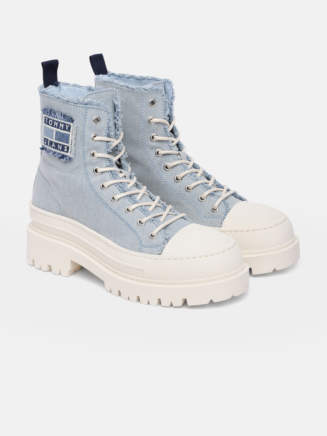 Buy Tommy Hilfiger Women Foxing Denim Textured High Top Low Chunk Boots ...