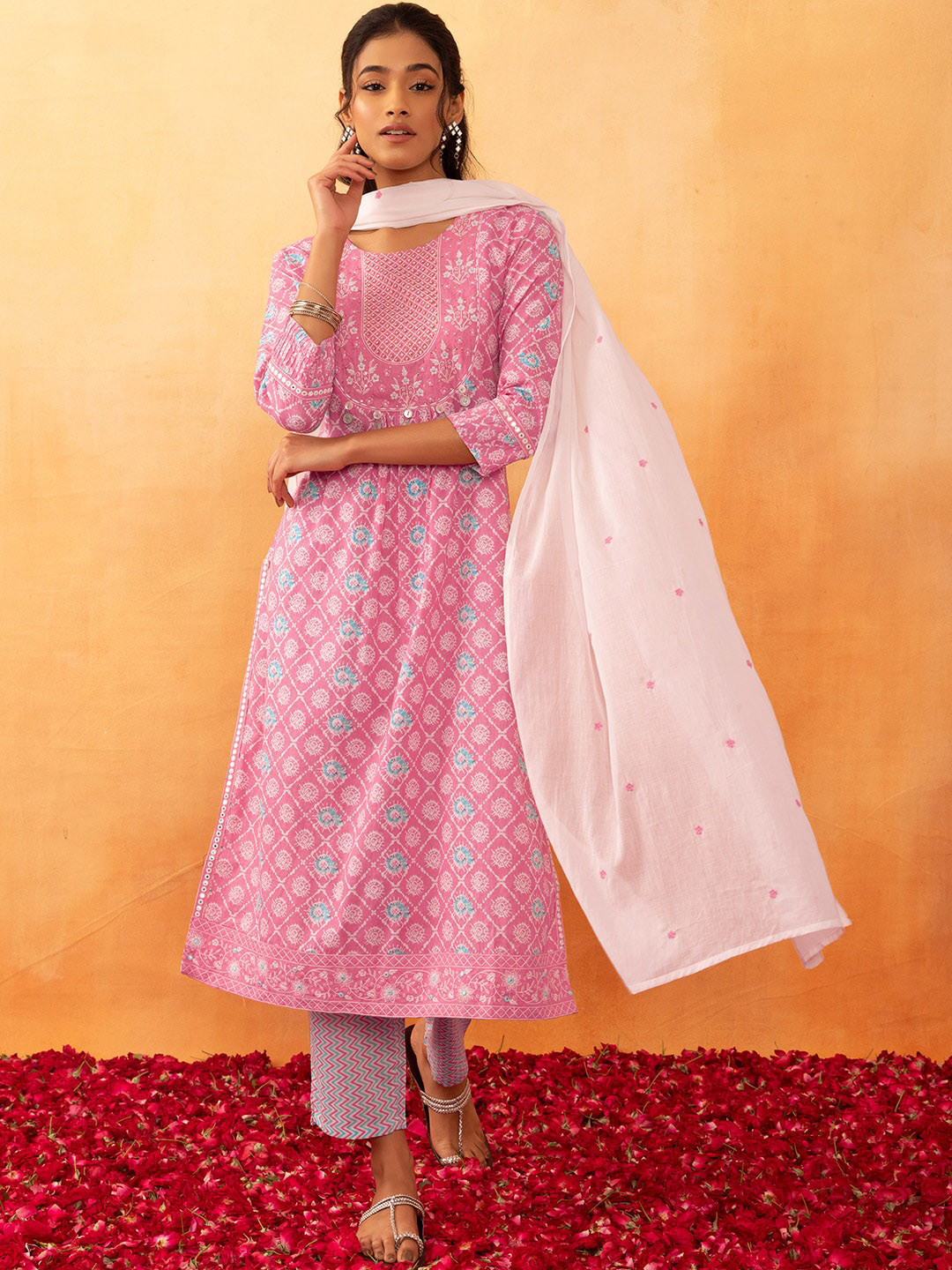 Buy Rang By Indya Ethnic Motifs Batik Printed Pure Cotton Kurta With buy-rang-by-indya-ethnic-motifs-batik-printed-pure-cotton-kurta-with