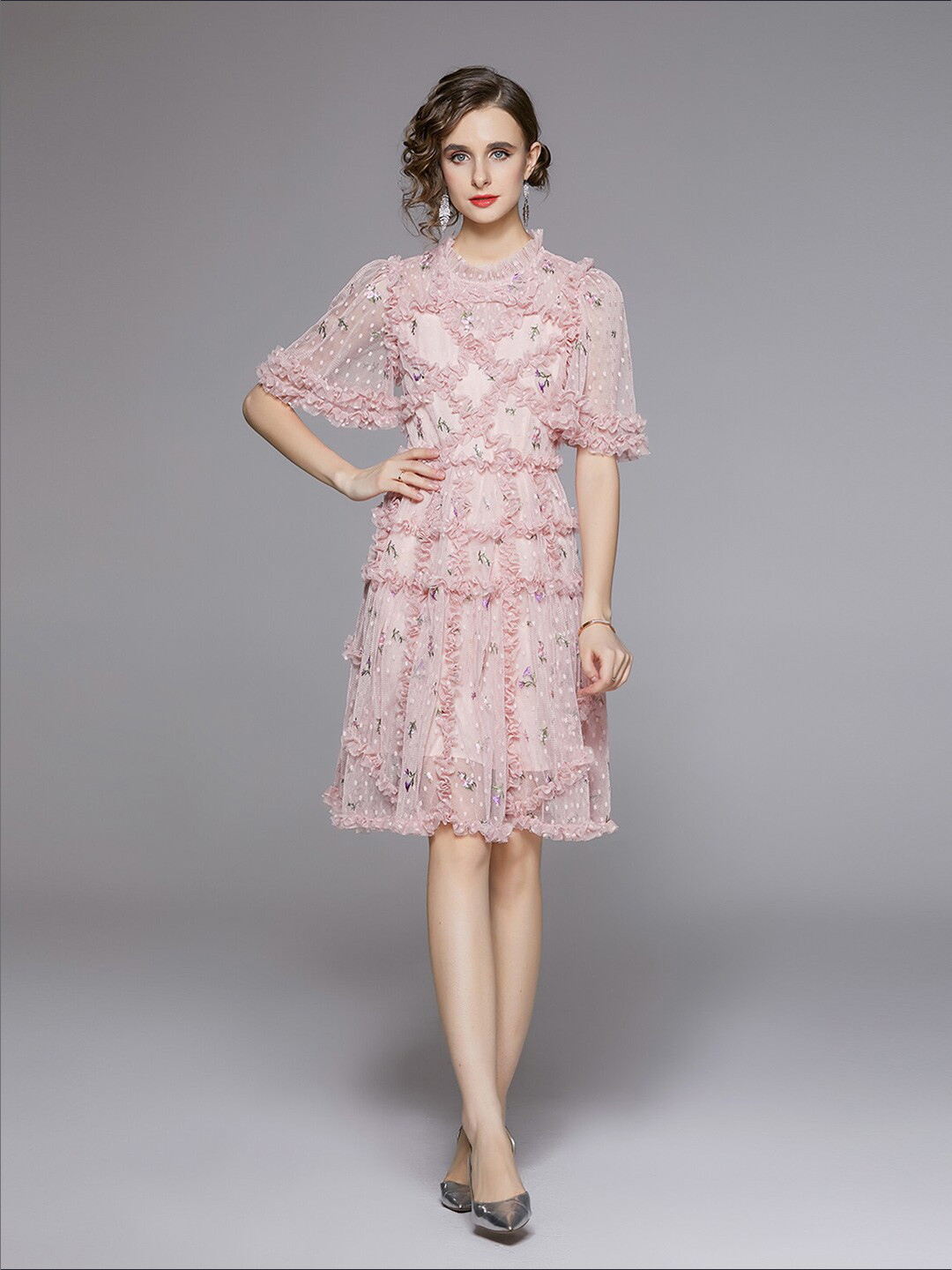 Buy JC Collection Self Design Flared Sleeves Fit & Flare Dress ...