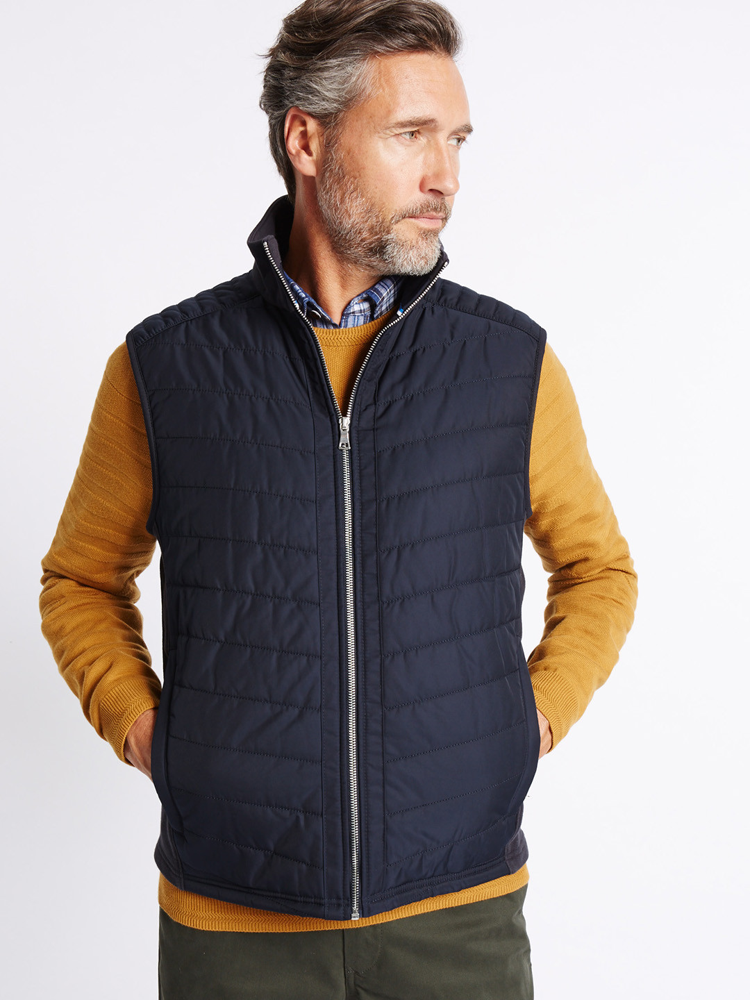 Buy Marks & Spencer Men Navy Blue Sleeveless Quilted Jacket Jackets