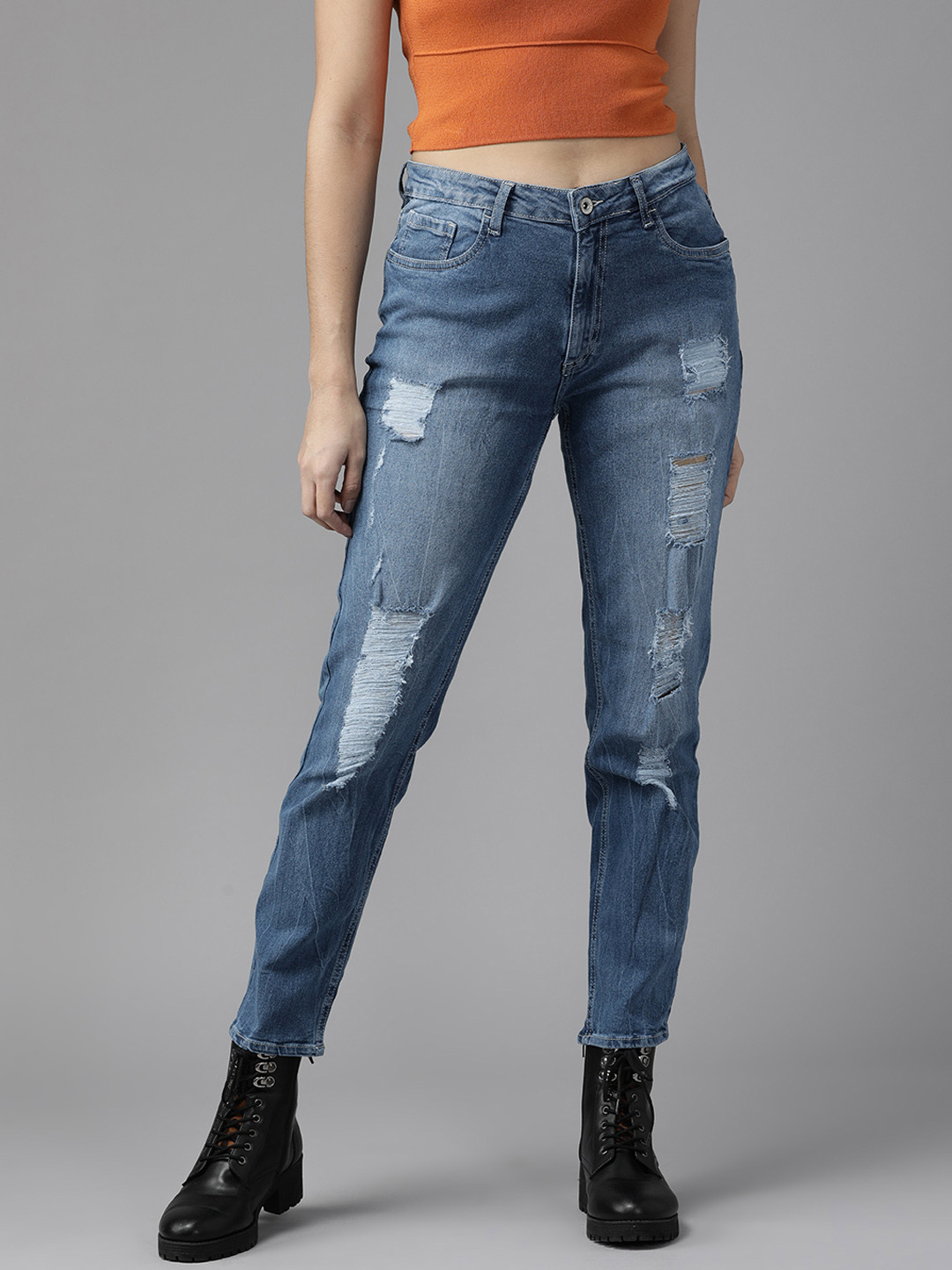 Buy The Roadster Lifestyle Co. Women Boyfriend Fit Highly Distressed