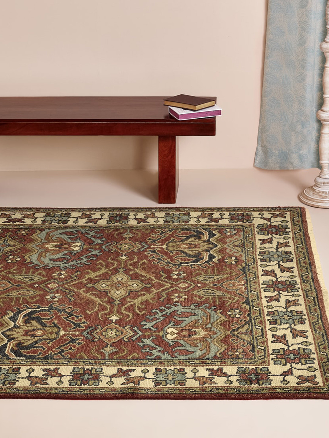 Buy Fabindia Brown & Cream Coloured Ethnic Motifs Wool Blend Dhurrie