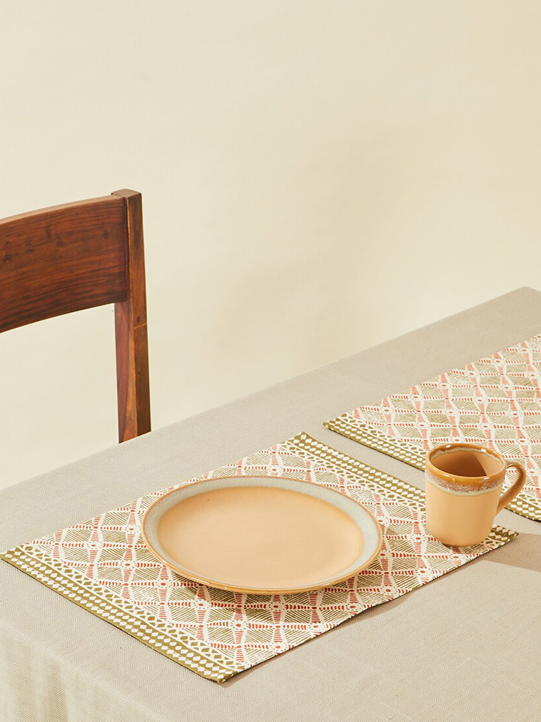 Buy Fabindia Beige & Green 6 Pieces Cotton Table Placemats Table