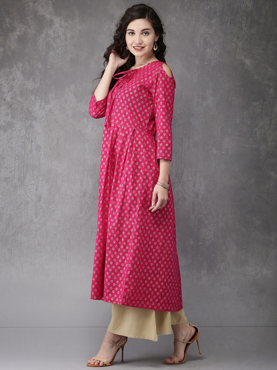Women Pink Printed Tiered Anarkali Kurta