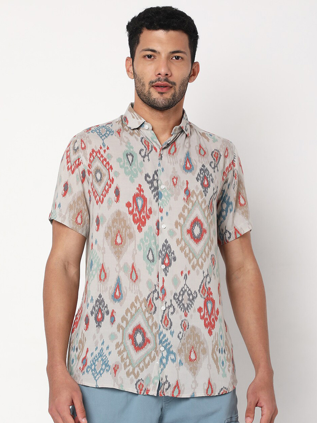 Mens Classic Indian Sixties Boho Ethnic Lightweight Pure Cotton Summer Long Sleeve Shirt
