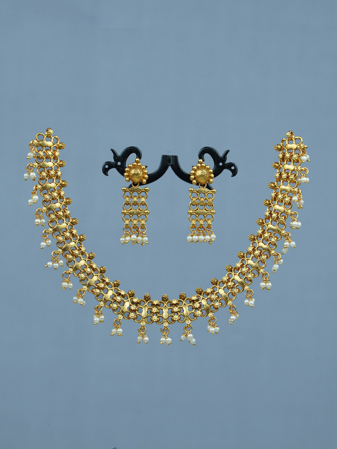 Buy Diksha Collection Gold Plated & Beaded Matte Finish Jewellery Set
