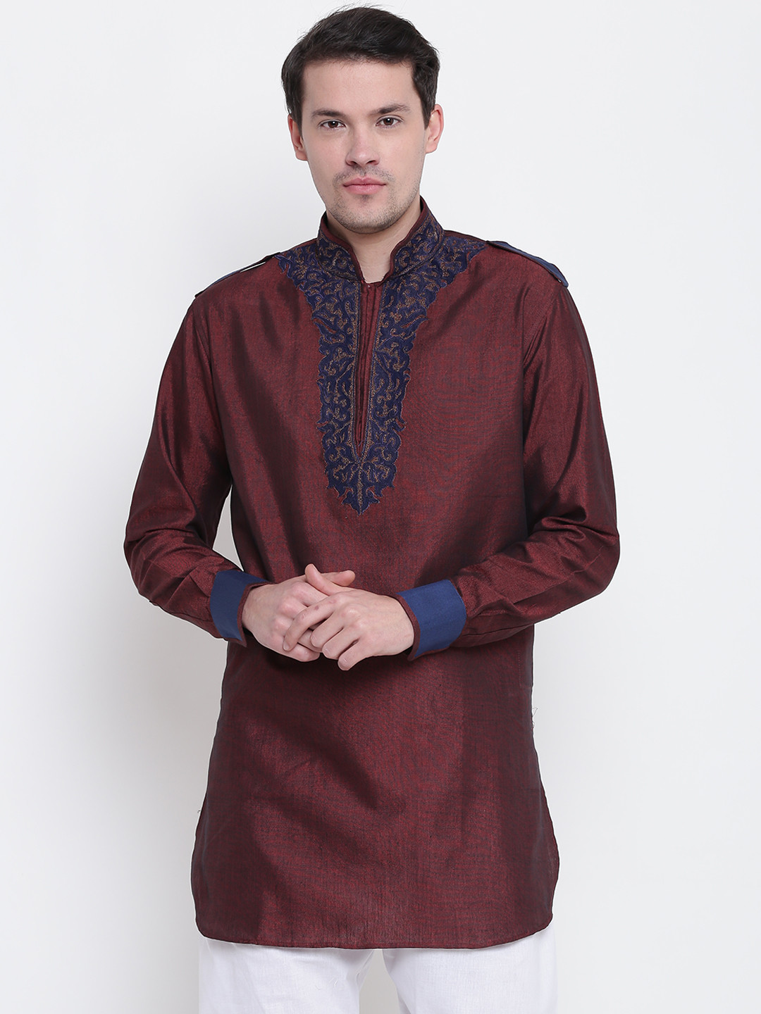Buy Manish Creations Men Maroon Yoke Design Straight Kurta Kurtas for
