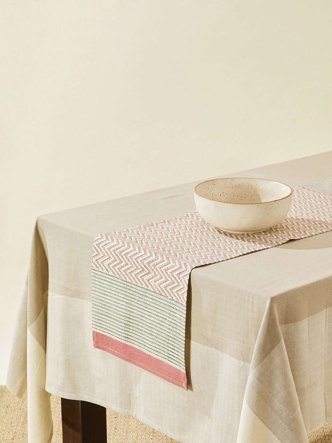 Buy Fabindia Pink & Green Printed Cotton Table Runner Runners for
