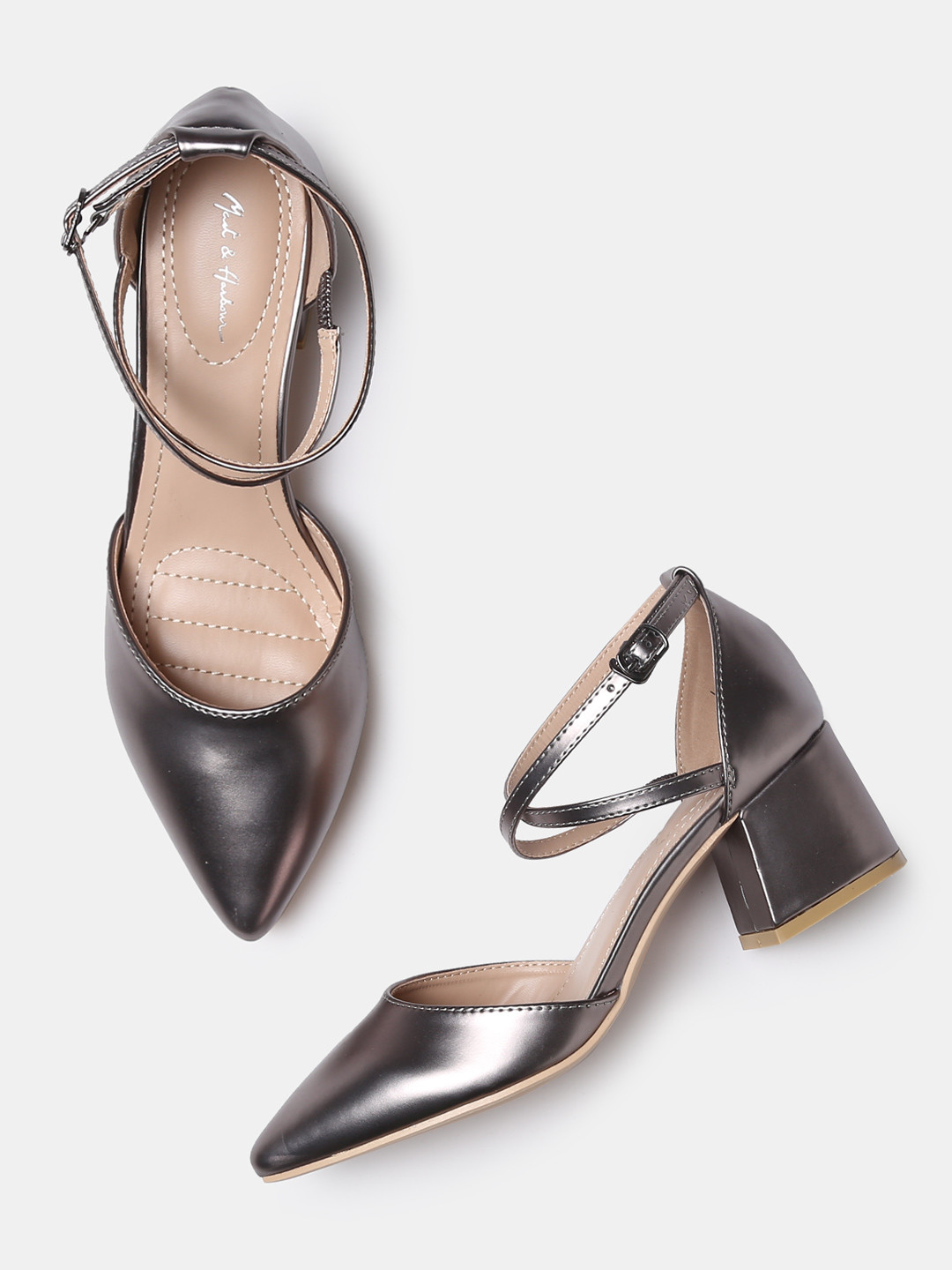 Buy Mast & Harbour Women Gunmetal Toned Solid Pumps Heels for Women