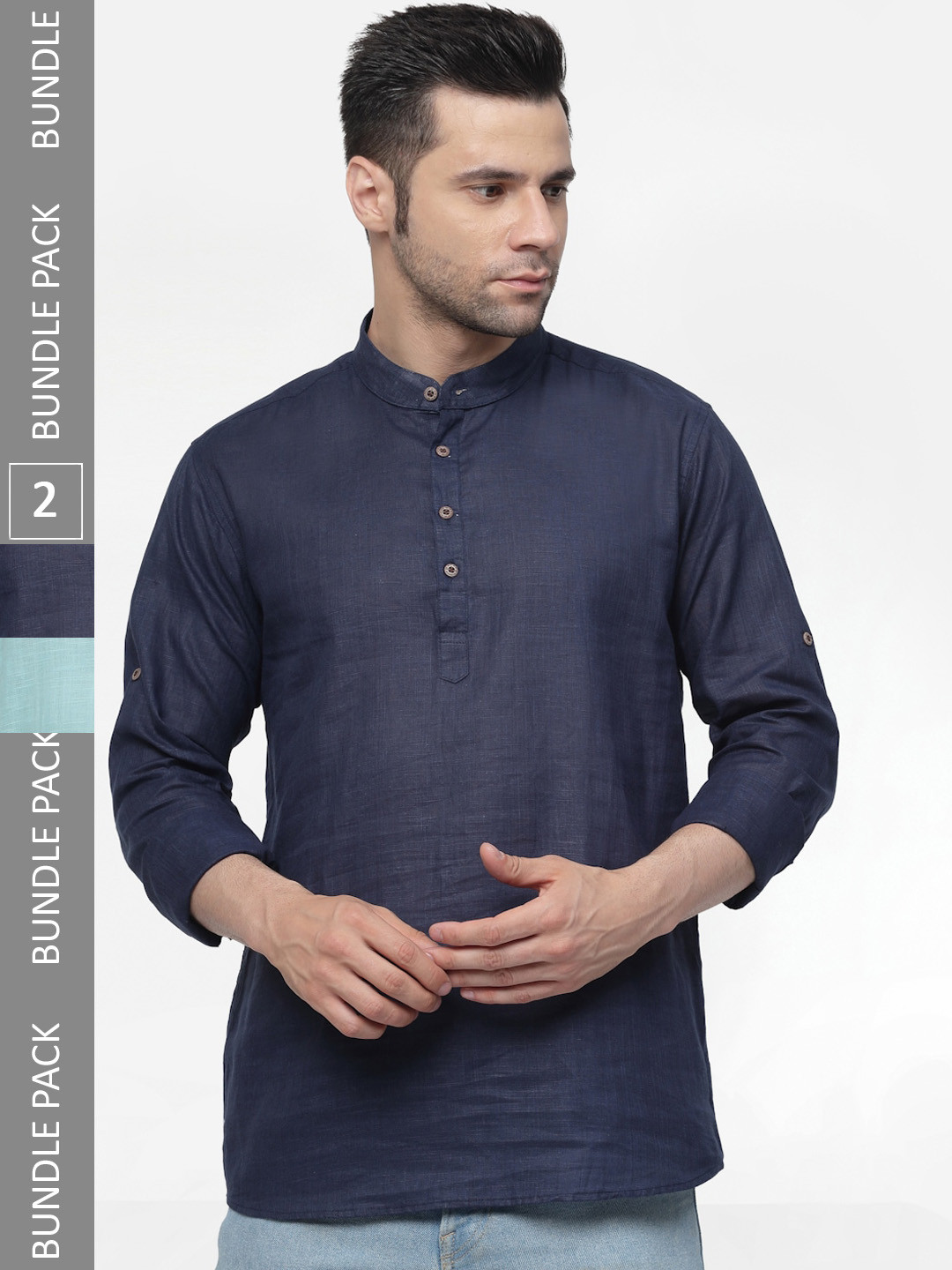 Buy Allan Peter Pack Of 2 Band Collar Cotton Short Kurtas Kurtas for