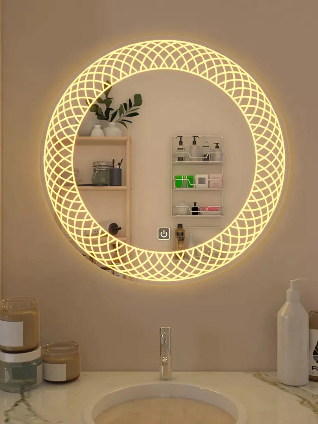 Buy WALLMANTRA Yellow Modern Designed Round Glass Framed LED Bathroom