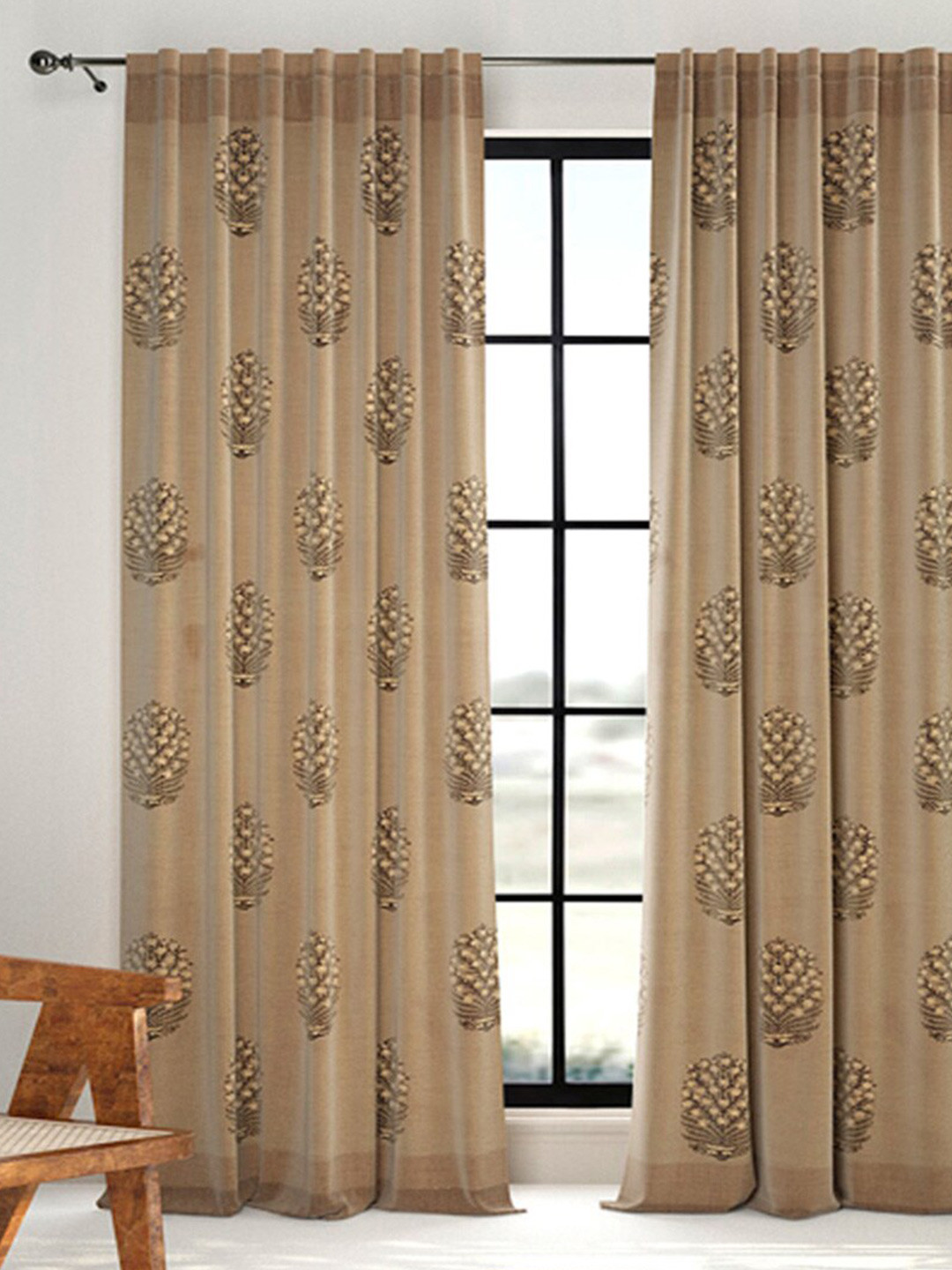 Buy Fabindia Ayur Gold Toned Ethnic Motifs Printed Sheer Long Door