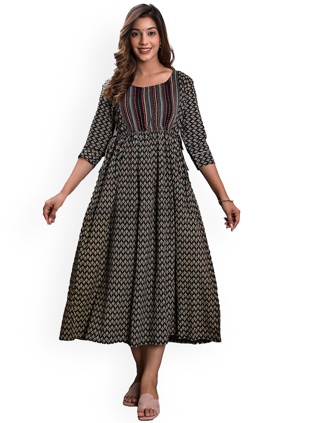 Buy KASHEEDA Printed Maternity Feeding Fit & Flare Ethnic Dress