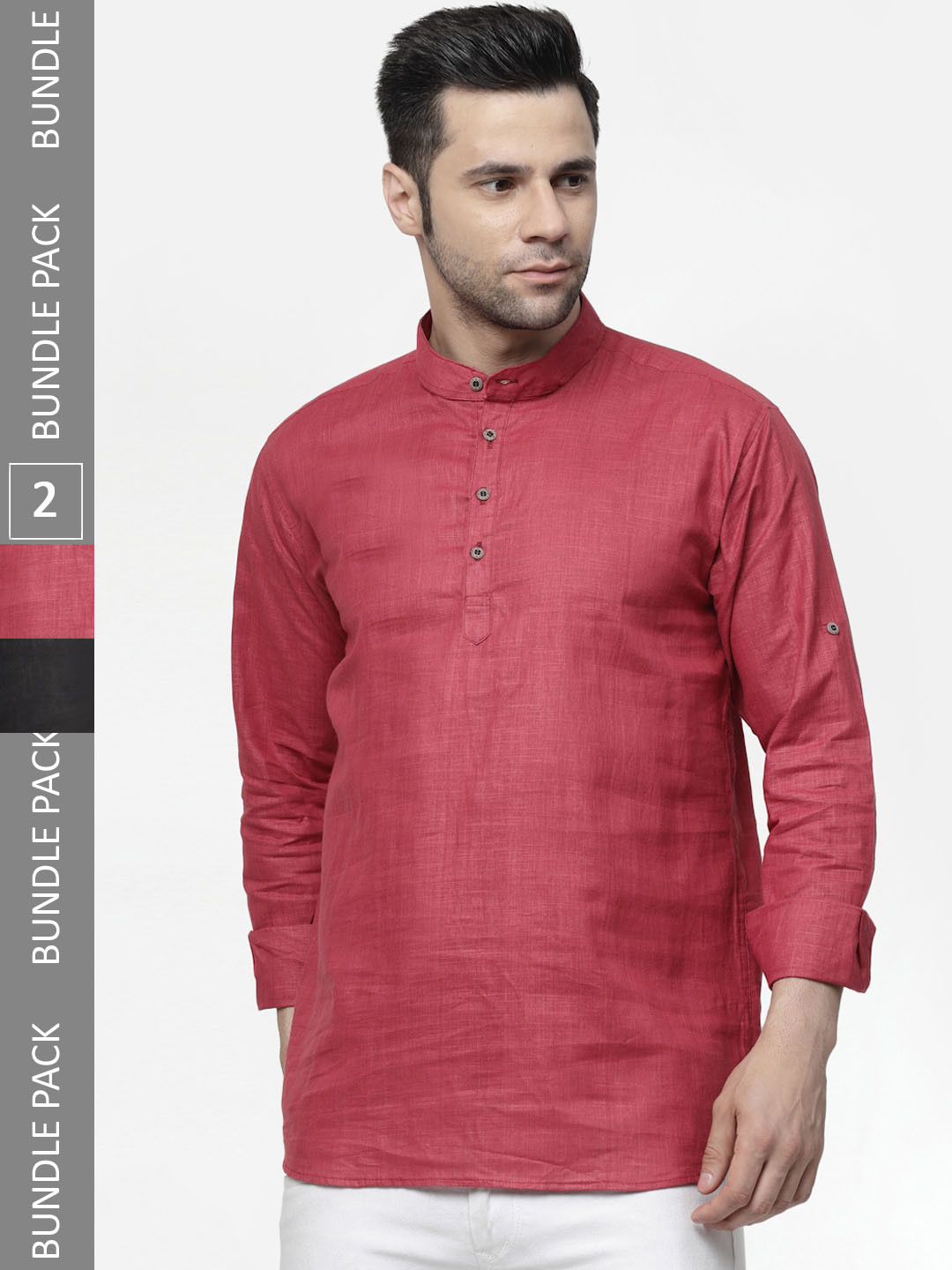 Buy Allan Peter Pack Of 2 Band Collar Cotton Short Kurtas Kurtas for