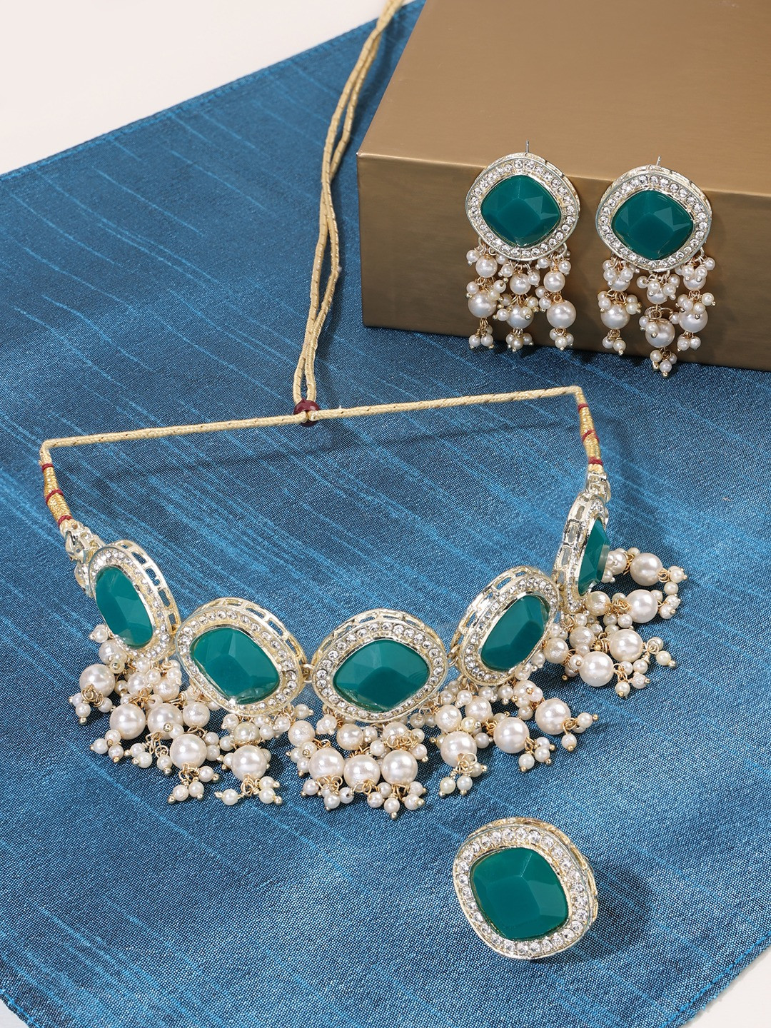 Buy Zaveri Pearls Gold Plated Artificial Stones & Beads Jewellery Set