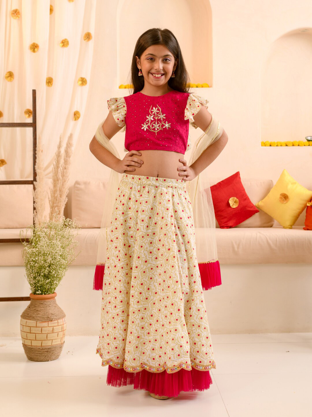 Pspeaches Katoen Lehenga Choli voor meisjes, Marine, 5-6 Y