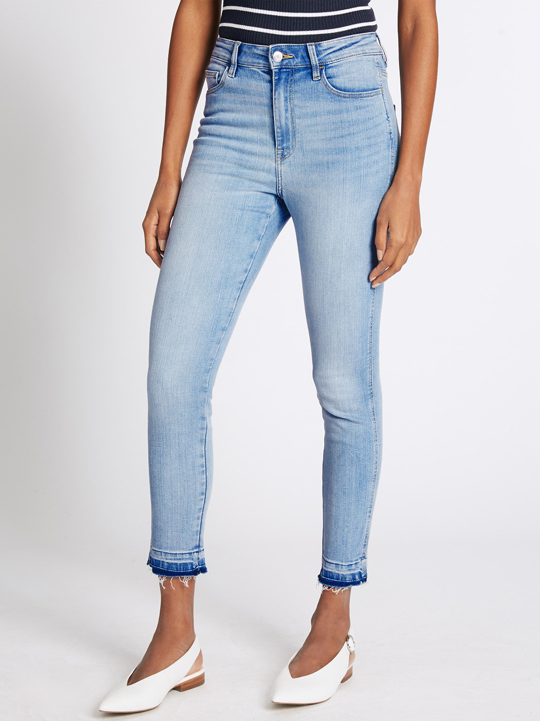 Buy Marks & Spencer Women Blue Regular Fit Mid Rise Clean Look