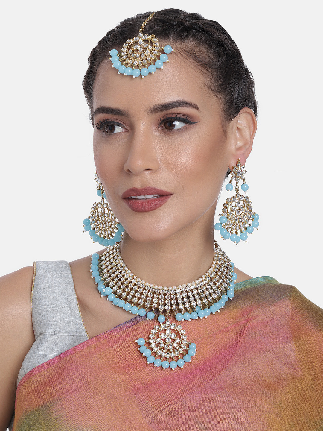 Buy Peora Gold Plated Pearl Kundan Choker Necklace Jewellery Set