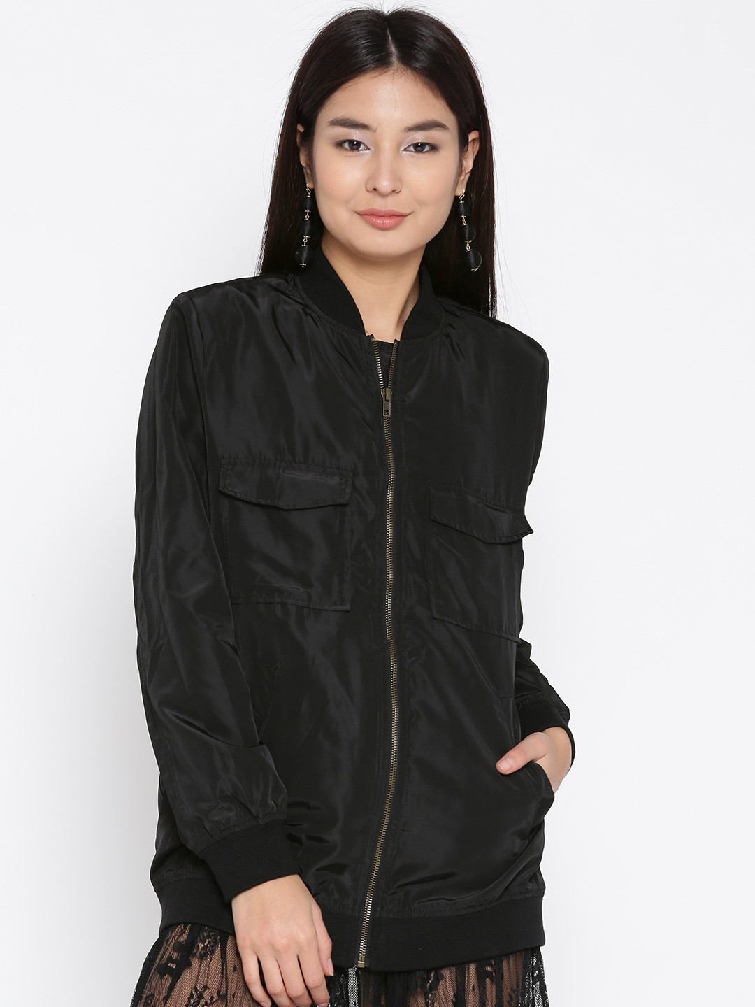 Buy FOREVER 21 Women Black Solid Bomber Jacket Jackets for Women