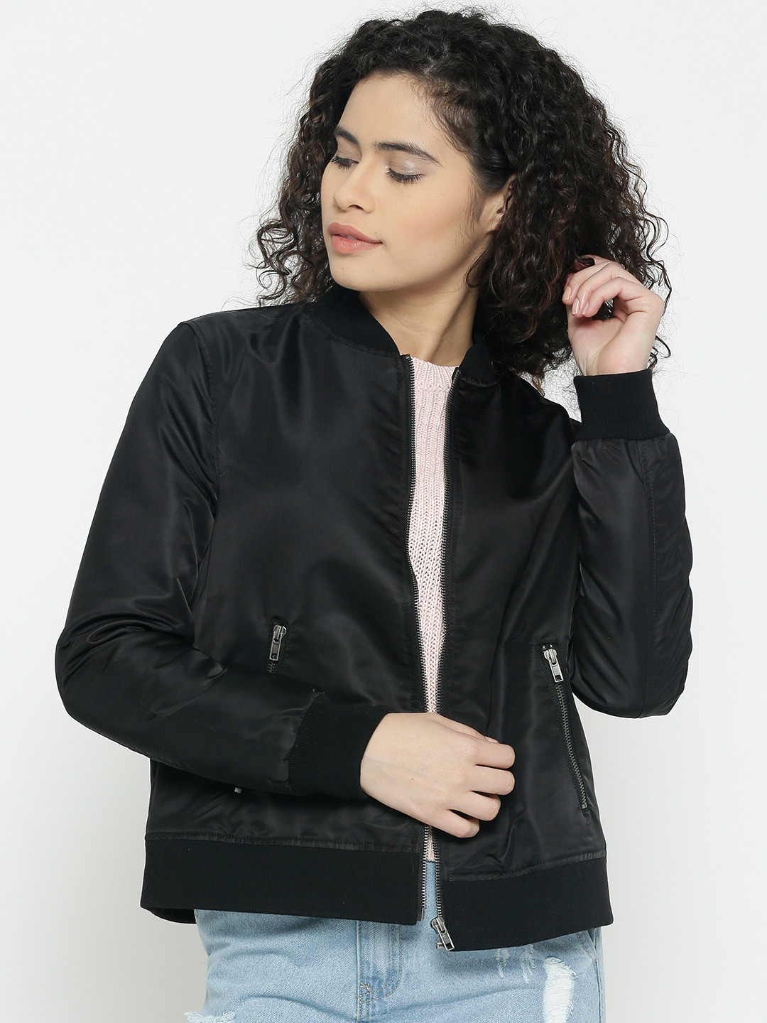 Buy FOREVER 21 Women Black Solid Bomber Jacket Jackets for Women