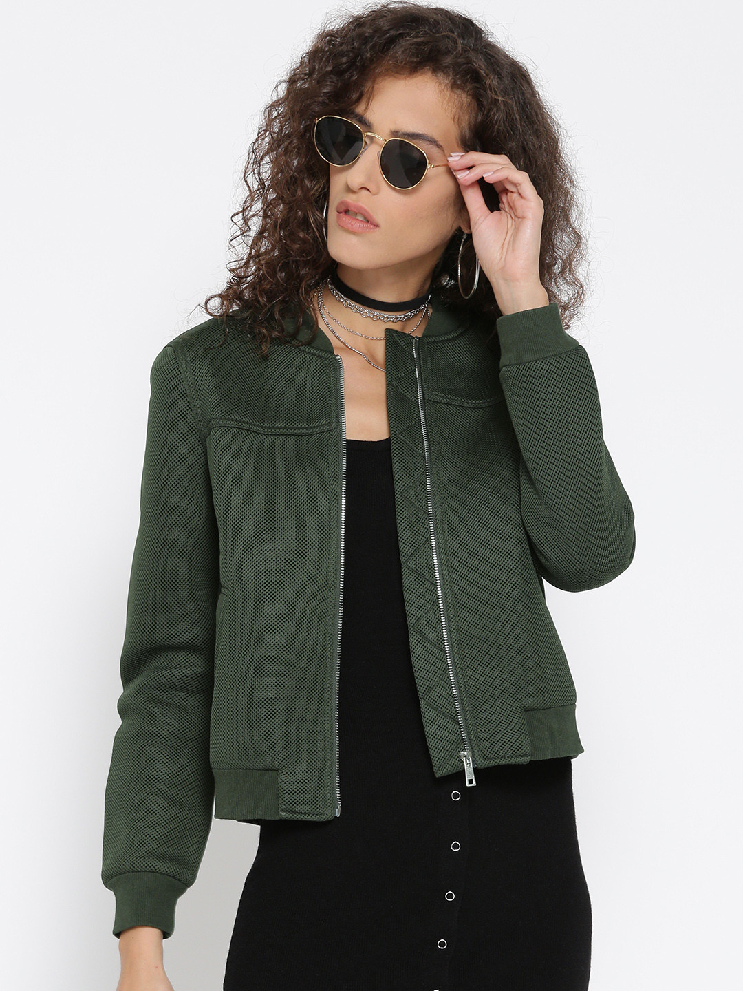 Buy FOREVER 21 Women Olive Green Solid Bomber Jacket Jackets for