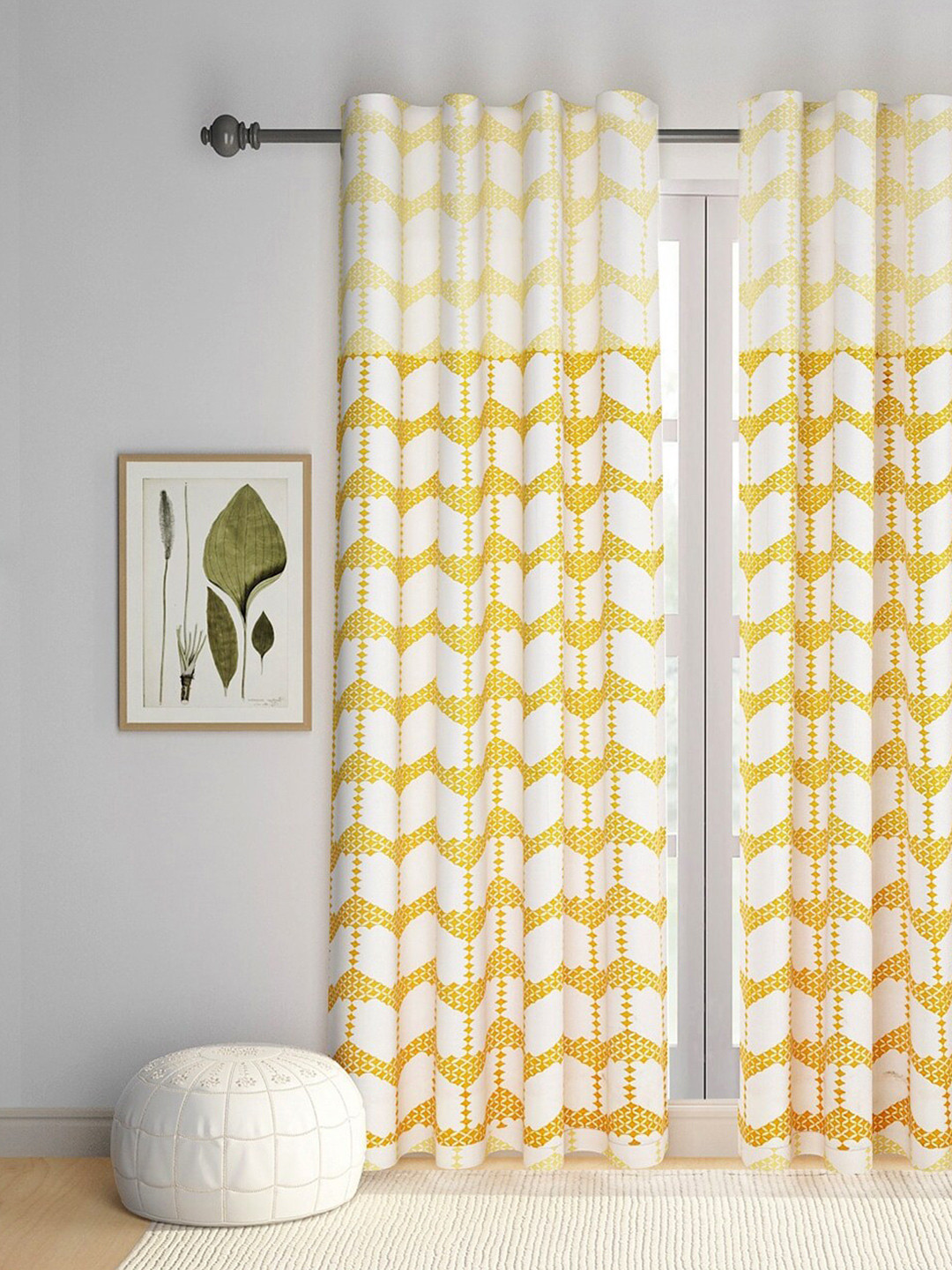 Buy Fabindia Mustard Yellow & White Geometric Cotton Semi Sheer Door
