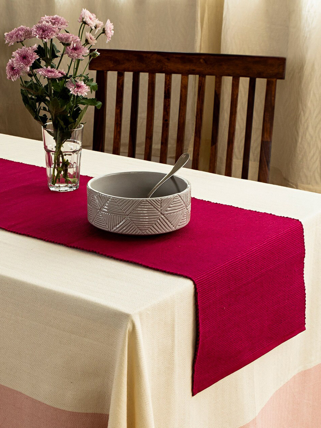 Buy Fabindia Fuchsia Striped Prithi Cotton Table Runner Runners for